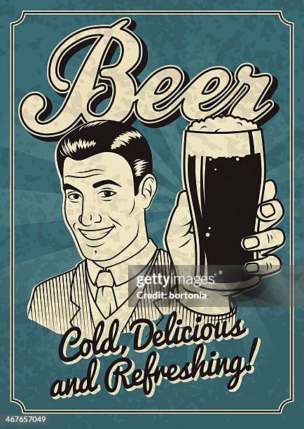 retro mann mit bier - kragen stock-grafiken, -clipart, -cartoons und -symbole