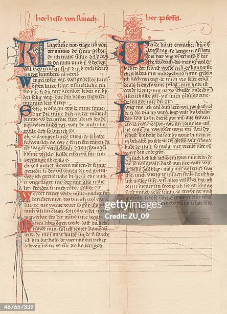 "her hesso von renach" and "der pfeffel", codex manesse (c.1300) - warts stock illustrations