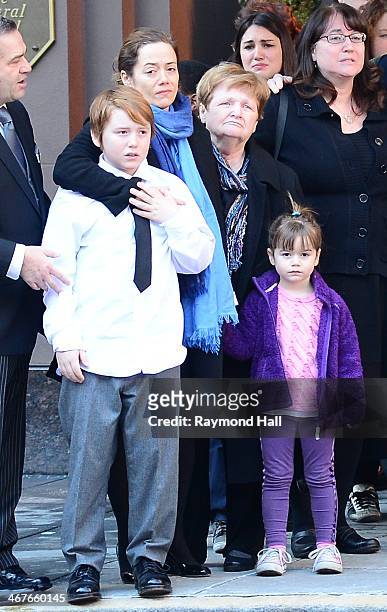 Mimi O'Donnell , partner of actor Philip Seymour Hoffman, along with their children , Willa Hoffman, Tallulah Hoffman and Cooper Hoffman,Marilyn...