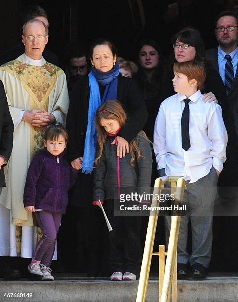 Mimi O'Donnell , partner of actor Philip Seymour Hoffman, along with their children , Willa Hoffman, Tallulah Hoffman and Cooper Hoffman, appear for...