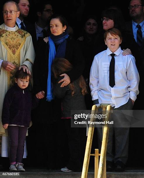 Mimi O'Donnell , partner of actor Philip Seymour Hoffman, along with their children , Willa Hoffman, Tallulah Hoffman and Cooper Hoffman, appear for...
