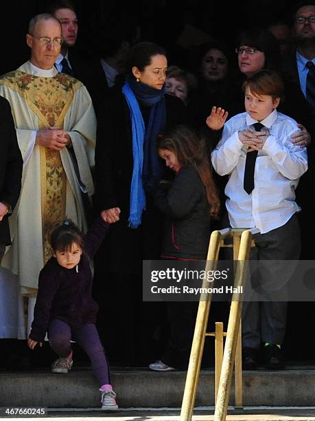 Mimi O'Donnell , partner of actor Philip Seymour Hoffman, along with their children , Willa Hoffman, Tallulah Hoffman and Cooper Hoffman, appear for...