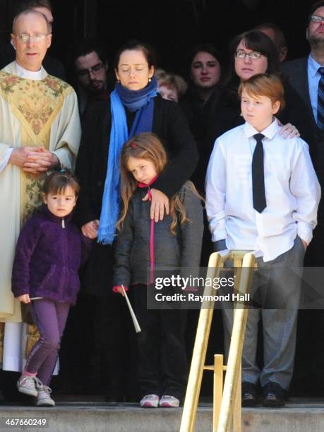 Mimi O'Donnell , partner of actor Philip Seymour Hoffman, along with their children , Willa Hoffman, Tallulah Hoffman and Cooper Hoffman, appear for...
