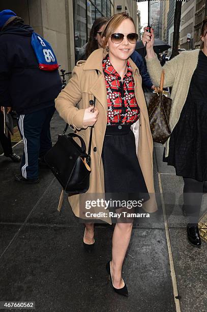 Actress Christina Ricci leaves the "Today Show" taping at the NBC Rockefeller Center Studios on March 26, 2015 in New York City.