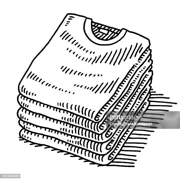 bildbanksillustrationer, clip art samt tecknat material och ikoner med stack of t-shirts clothing drawing - kläder