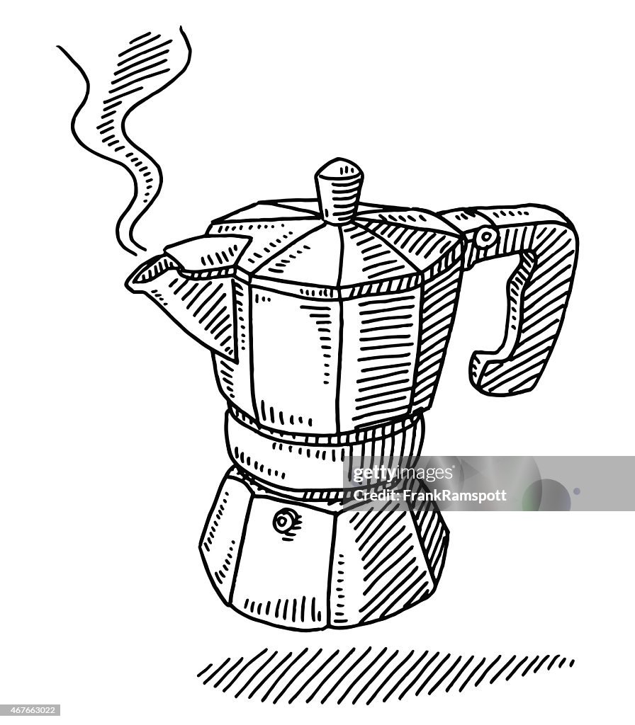 Traditional Espresso Maker Pot Drawing