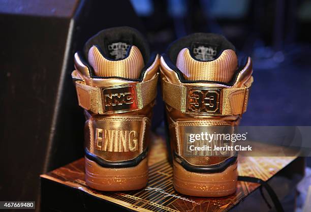 View of Teyana Taylor's "Aloysius" 33 High "Fame" sneaker seen during the The Packer Shoes x Ewing Athletics Aloysius 33 High Fame & War Pack Launch...