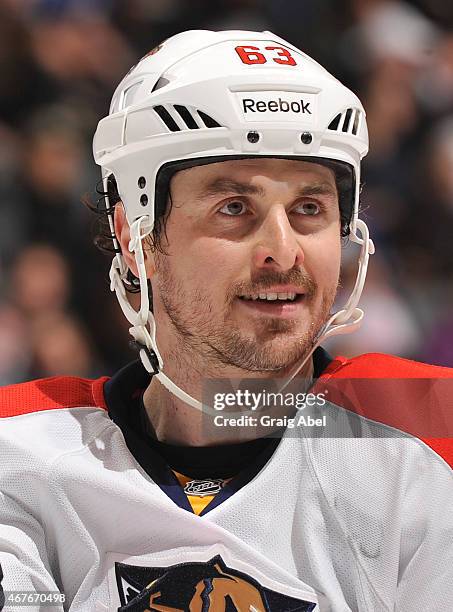 Dave Bolland of the Florida Panthers looks on during NHL game action against the Toronto Maple Leafs March 26, 2015 at the Air Canada Centre in...