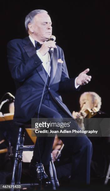 Singer Frank Sinatra performs at The Universal Amphitheatre on July 6, 1980 in Universal City, Los Angeles, California.