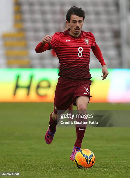 Portugal's midfielder Bernardo Silva in action during the U21 International Friendly between Portugal and Denmark on March 26, 2015 in Marinha...