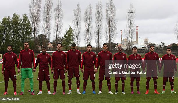 Portugal's team during the U21 International Friendly between Portugal and Denmark on March 26, 2015 in Marinha Grande, Portugal.