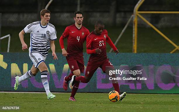 Portugal's defender Ricardo Pereira with Denmark's forward Emil Berggreen during the U21 International Friendly between Portugal and Denmark on March...