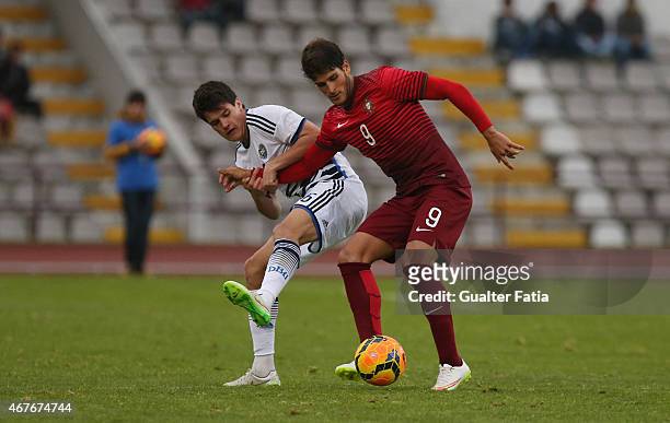 Portugal's forward Goncalo Paciencia with Denmark's midfielder Christian Norgaard during the U21 International Friendly between Portugal and Denmark...