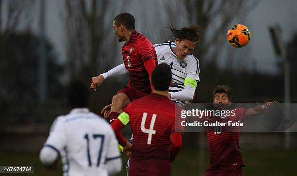 Denmark's defender J. Vestergaard in action during the U21 International Friendly between Portugal and Denmark on March 26, 2015 in Marinha Grande,...