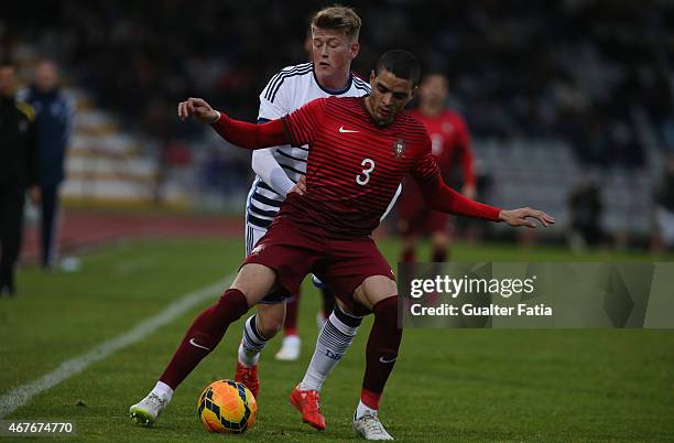 Portugal's defender Tiago Ilori with Denmark's midfielder Nicolaj Thomsen during the U21 International Friendly between Portugal and Denmark on March...
