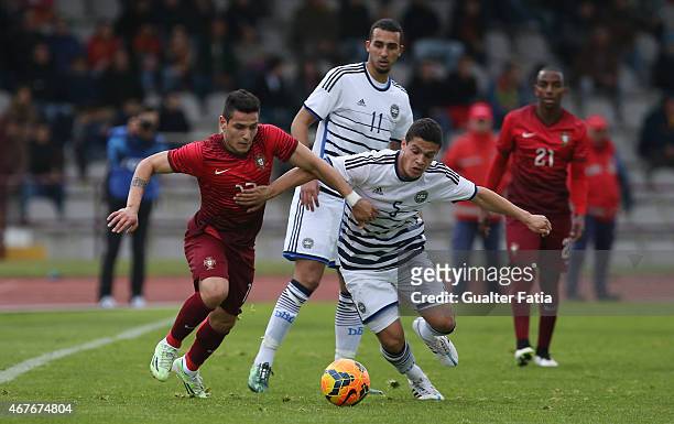 Portugal's forward Marcos Lopes with Denmark's defender Patrick da Silva during the U21 International Friendly between Portugal and Denmark on March...