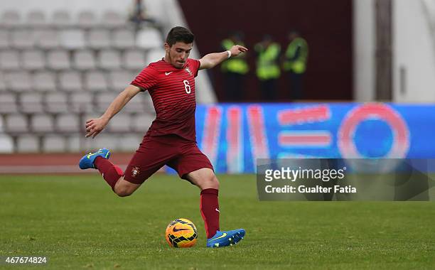 Portugal's midfielder Ruben Neves in action during the U21 International Friendly between Portugal and Denmark on March 26, 2015 in Marinha Grande,...