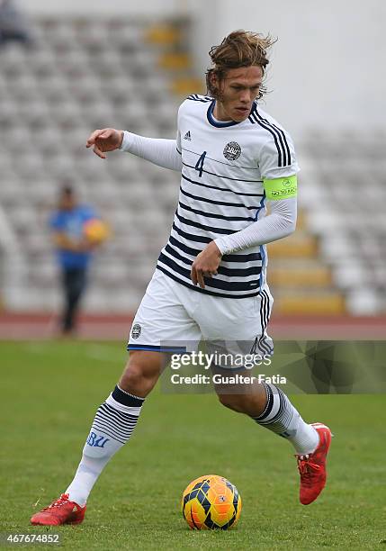 Denmark's defender J. Vestergaard in action during the U21 International Friendly between Portugal and Denmark on March 26, 2015 in Marinha Grande,...