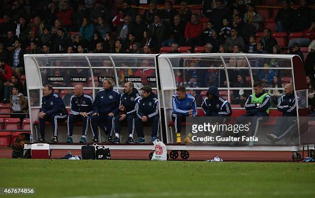 Denmark's bench during the U21 International Friendly between Portugal and Denmark on March 26, 2015 in Marinha Grande, Portugal.