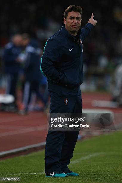 Portugal's coach Rui Jorge in action during the U21 International Friendly between Portugal and Denmark on March 26, 2015 in Marinha Grande, Portugal.