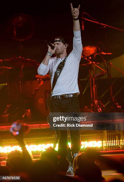 Singer-songwriter Chase Rice performs onstage during Kenny Chesney's The Big Revival 2015 Tour kick-off for a 55 show run through August. The...