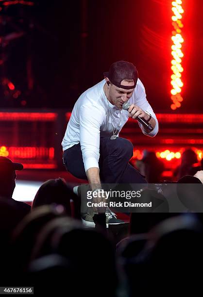 Singer-songwriter Chase Rice performs onstage during Kenny Chesney's The Big Revival 2015 Tour kick-off for a 55 show run through August. The...