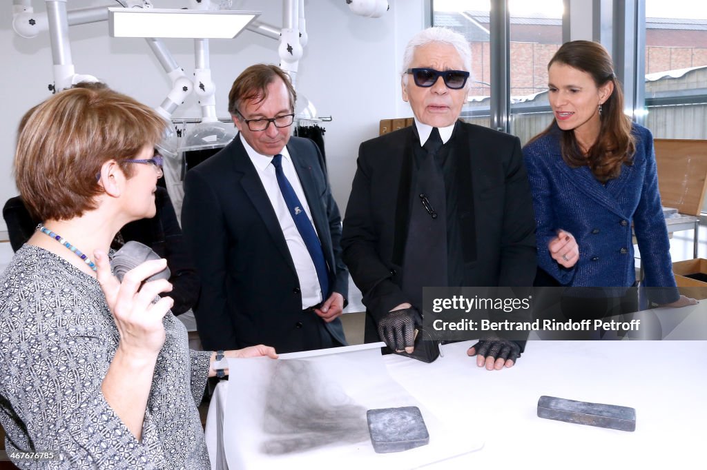 Designer Karl Lagerfeld At La Maison D'Art In Pantin