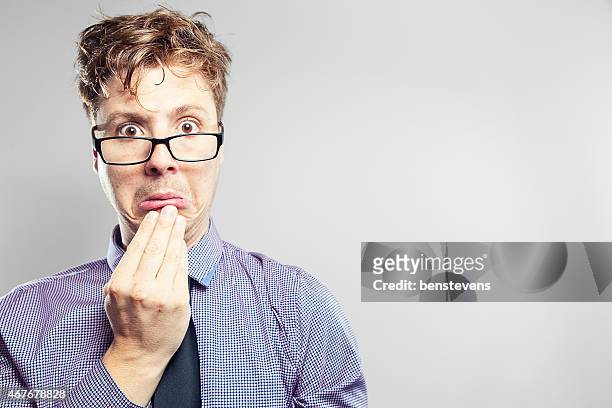 business nerd looking scared and confused - tousled hair man stock pictures, royalty-free photos & images