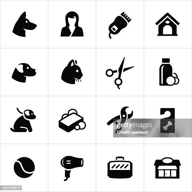 pet grooming and boarding icons - pet equipment stock illustrations