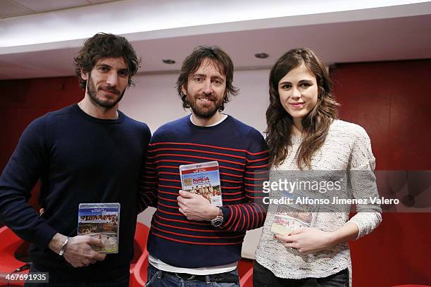 Daniel Sanchez Arevalo, Sandra Martin and Quim Gutierrez attend 'La Gran Familia Espanola' Blu Ray/DVD Presentation at FNAC Callao Forum on February...