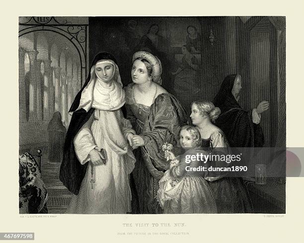 stockillustraties, clipart, cartoons en iconen met the visit to the nun by charles lock eastlake - nichtje