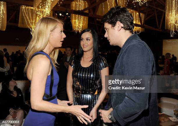 Actress Gwyneth Paltrow and recording artists Katy Perry and John Mayer attend Hollywood Stands Up To Cancer Event with contributors American Cancer...