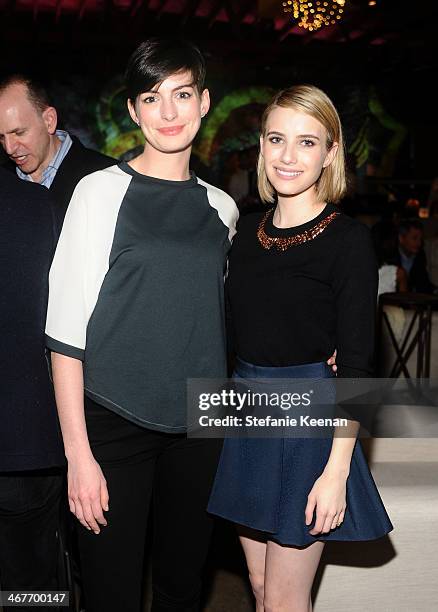 Actresses Anne Hathaway and Emma Roberts attend Hollywood Stands Up To Cancer Event with contributors American Cancer Society and Bristol Myers...