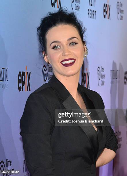 Singer-songwriter Katy Perry attends EPIX and Time Warner Cable World Premier Screening Of "Katy Perry: The Prismatic World Tour" at The Theater at...