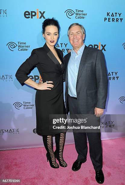 Singer-songwriter Katy Perry and President and Chief Executive Officer of EPIX Mark Greenberg attend during EPIX and Time Warner Cable World Premier...