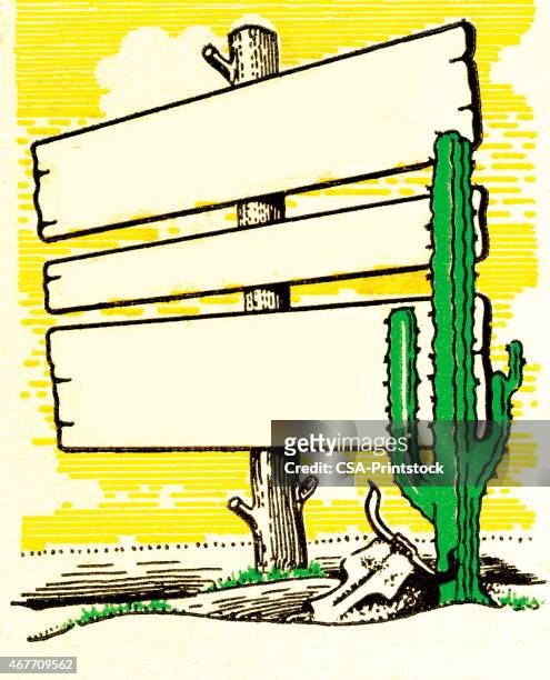 sign in the desert - cactus desert stock illustrations