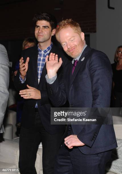 Actor Jesse Tyler Ferguson and Justin Mikita attend Hollywood Stands Up To Cancer Event with contributors American Cancer Society and Bristol Myers...