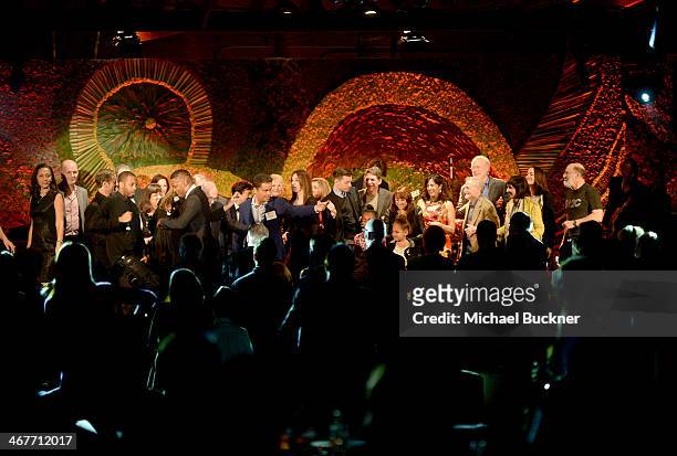 General view of the stage at Hollywood Stands Up To Cancer Event with contributors American Cancer Society and Bristol Myers Squibb hosted by Jim...