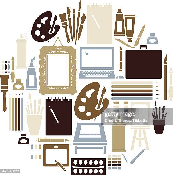 art icon set - art easel stock illustrations