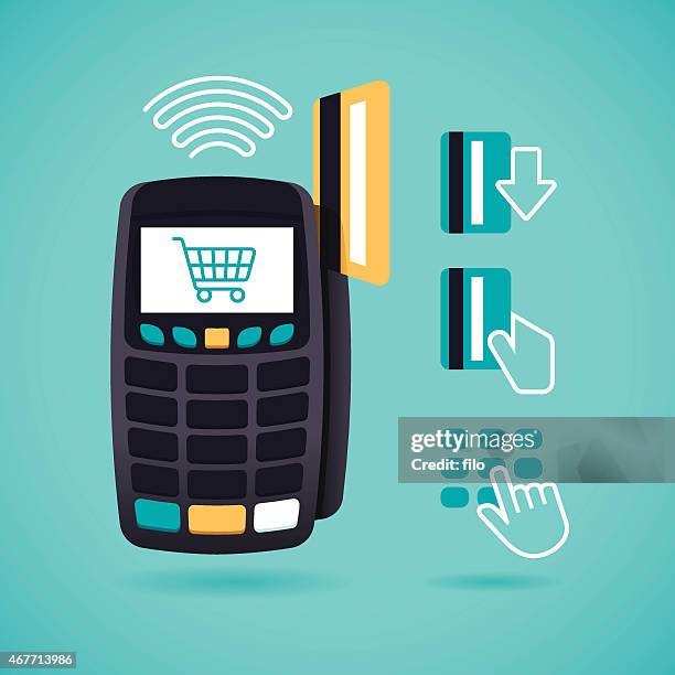 credit card reader and shopping - credit_rating stock illustrations