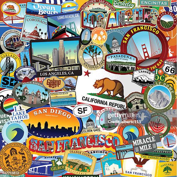 california super sticker collage - pasadena california stock-grafiken, -clipart, -cartoons und -symbole