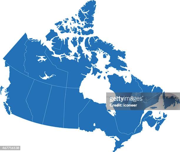 kanada einfachen blauen weltkarte auf weißem hintergrund - canada stock-grafiken, -clipart, -cartoons und -symbole