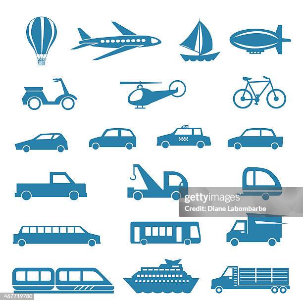 simple silhouette modes of transportation icon set - modes of transportation stock illustrations