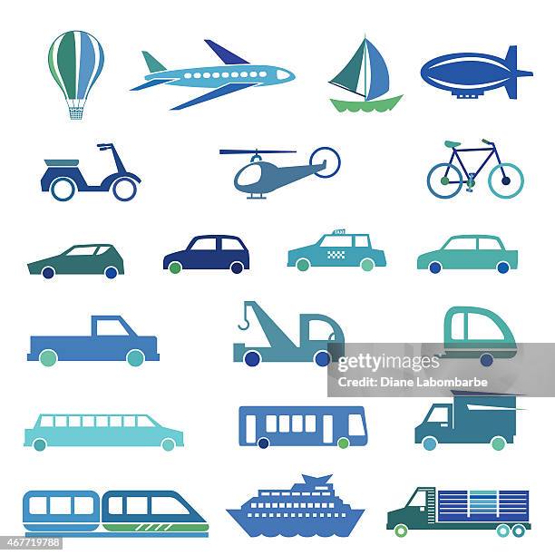 simple silhouette modes of transportation icon set - modes of transportation stock illustrations