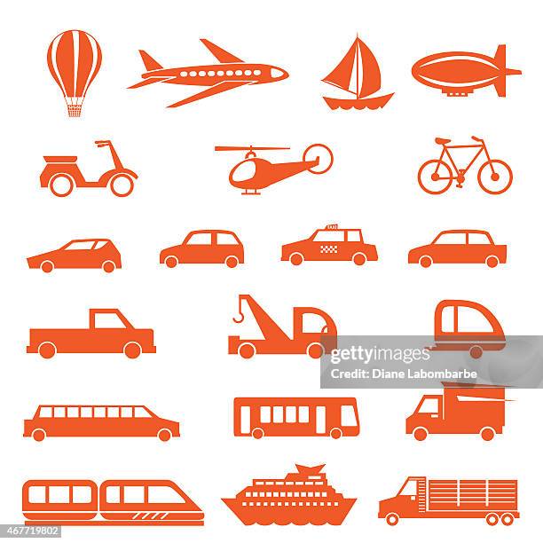 red modes of transportation digital illustration icon set. - modes of transportation stock illustrations