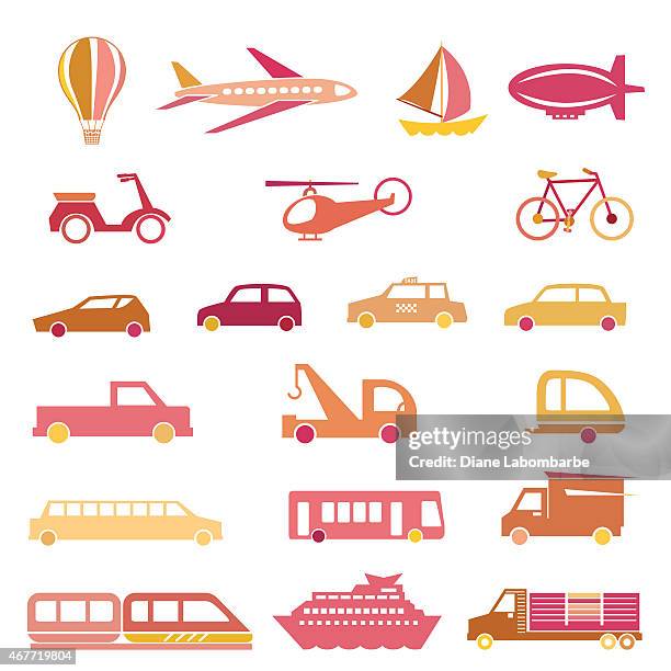 simple silhouette modes of transportation icon set - modes of transportation stock illustrations