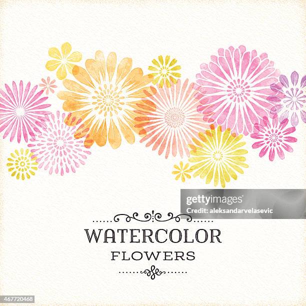 watercolor floral border - watercolor orange flower stock illustrations