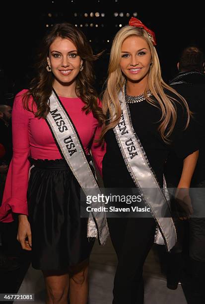 Miss USA 2013 Erin Brady and Miss Teen USA 2013 Cassidy Wolf attend the Academy Of Art University Fall 2014 Collections show during Mercedes-Benz...