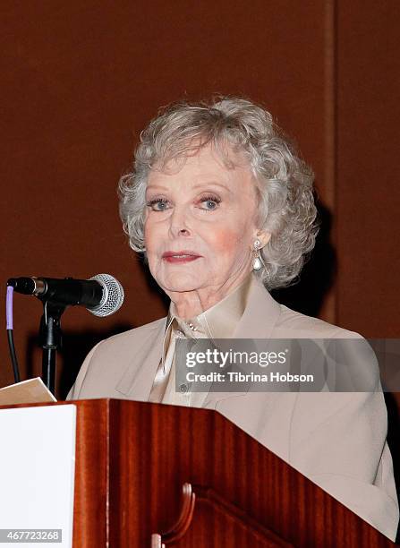 June Lockhart attends the Hollywood Chamber of Commerce honoring her with a Lifetime Achievement Award at the Universal Hilton Hotel on March 26,...