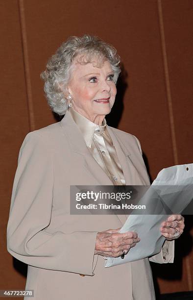 June Lockhart attends the Hollywood Chamber of Commerce honoring her with a Lifetime Achievement Award at the Universal Hilton Hotel on March 26,...